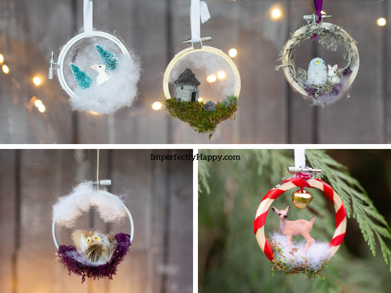 Several variations of the Woodland Creatures DIY Ornaments for Christmas