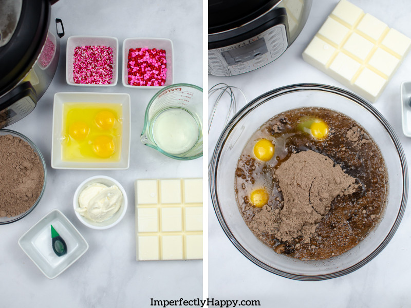 Ingredients needed to prepare the Grinch Christmas Truffles,  Eggs, chocolate, sprinkles cake mix
