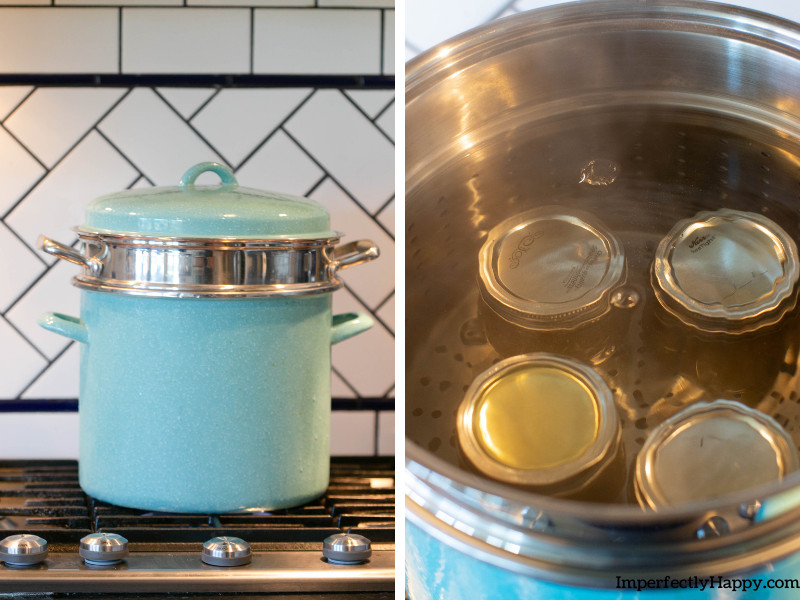 Water Bath Canning - canner and inside view of mason jars in canner